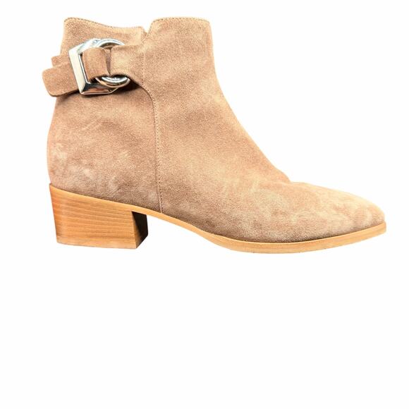Aquatalia Faria Taupe Suede Buckle Ankle Boots 9.5 Waterproof Low Heel - Picture 9 of 11